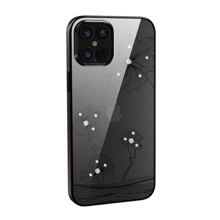 Juodas telefono dėklas iPhone 12 mini su Swarovski elementais