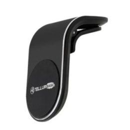 Juodas magnetinis automobilinis telefono laikiklis ventiliacijos grotelėms