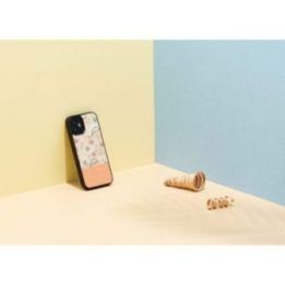 Telefono dėklas Apple iPhone 12 mini su rožinių gėlių raštu, juodas