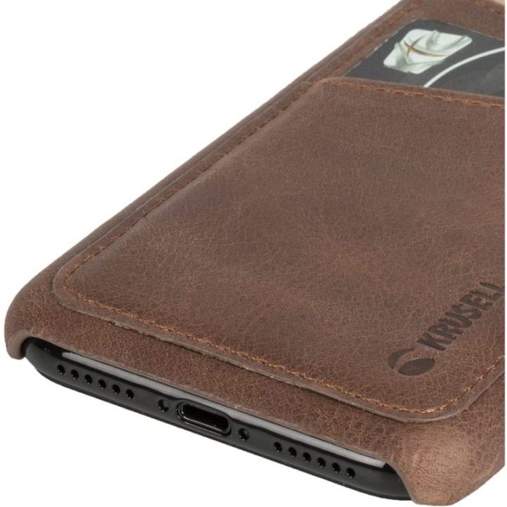 Krusell iPhone X odinis dėklas su 2 kortelių vietomis, vintage cognac