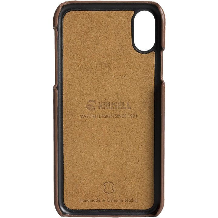 Krusell iPhone X odinis dėklas su 2 kortelių vietomis, vintage cognac
