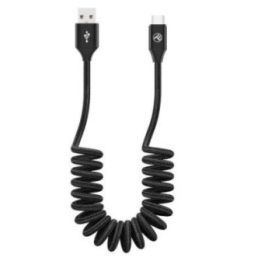 Išplečiamas USB-A–USB-C laidas, 3A, 1,8 m, juodas