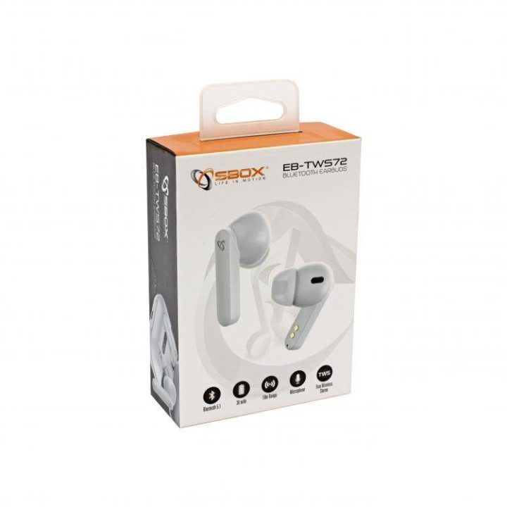 Belaidės į ausį įdedamos Bluetooth ausinės Sbox EB-TWS72, baltos