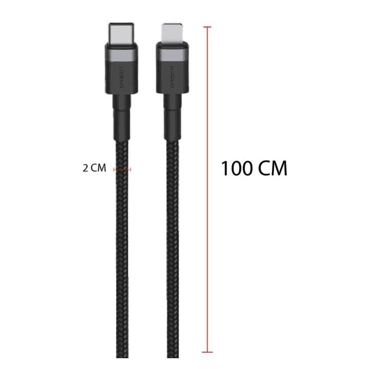 Juodas USB-C į Lightning laidas 3A, 1 m