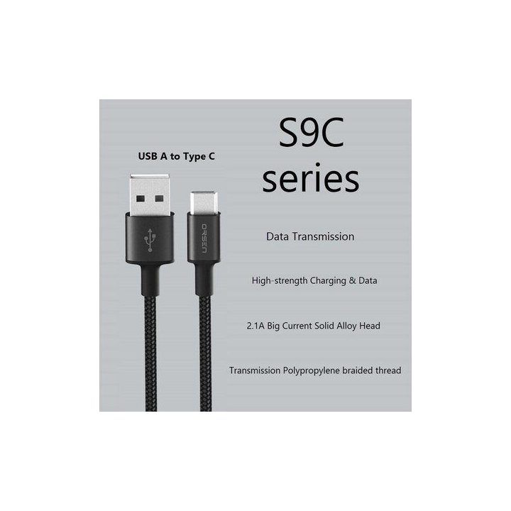 Juodas USB-A į USB-C laidas, 1 m, 2,1 A