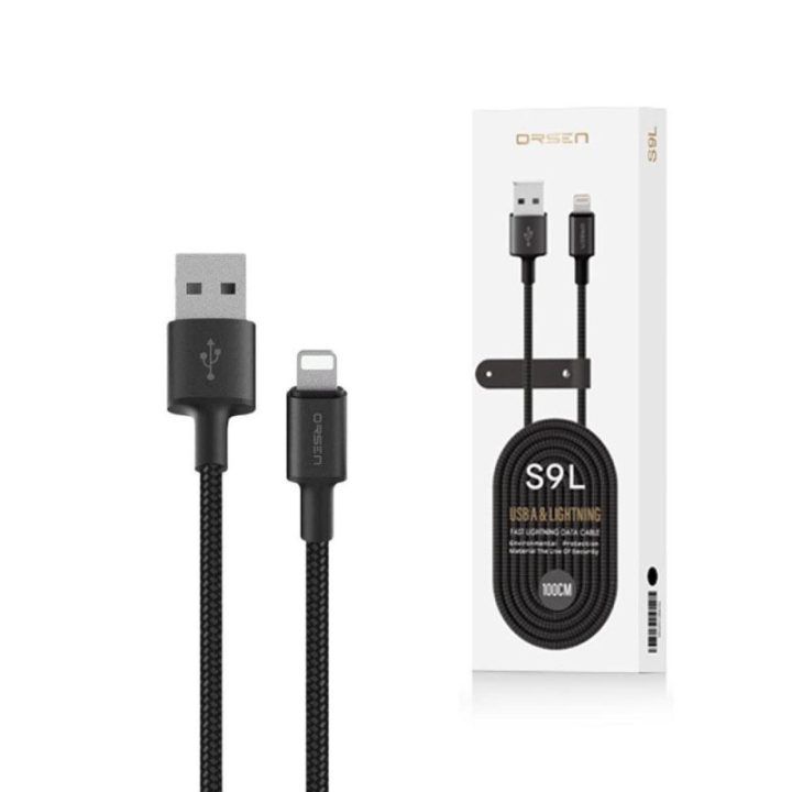 Orsen USB-A į Lightning įkrovimo laidas, 1 m, juodas