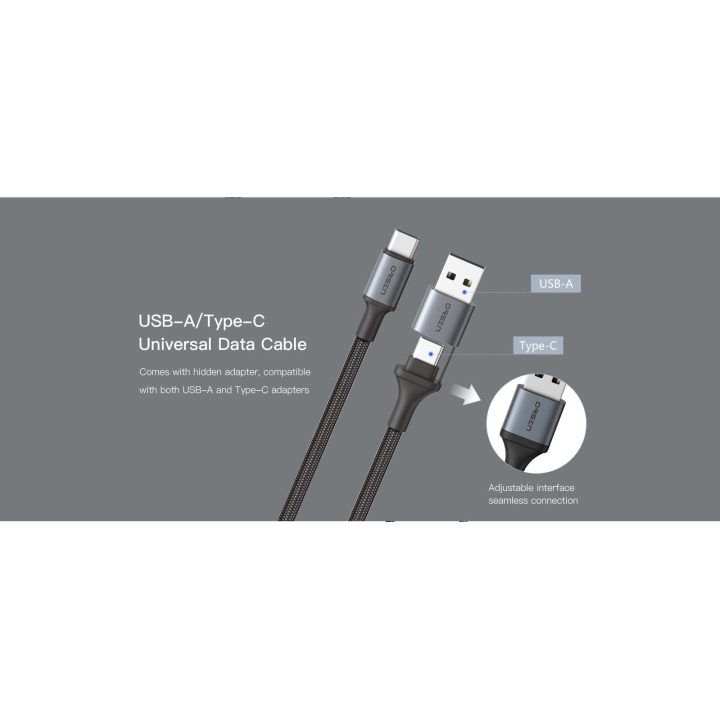 Juodas 2 viename USB ir Type-C įkrovimo laidas, 1,5 m