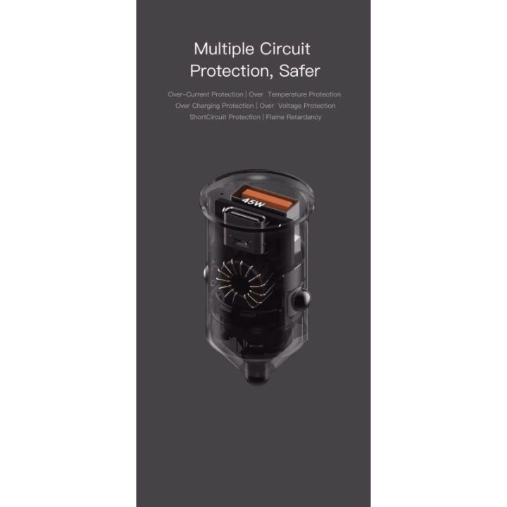 Juodas 45W mini automobilinis įkroviklis Orsen C8