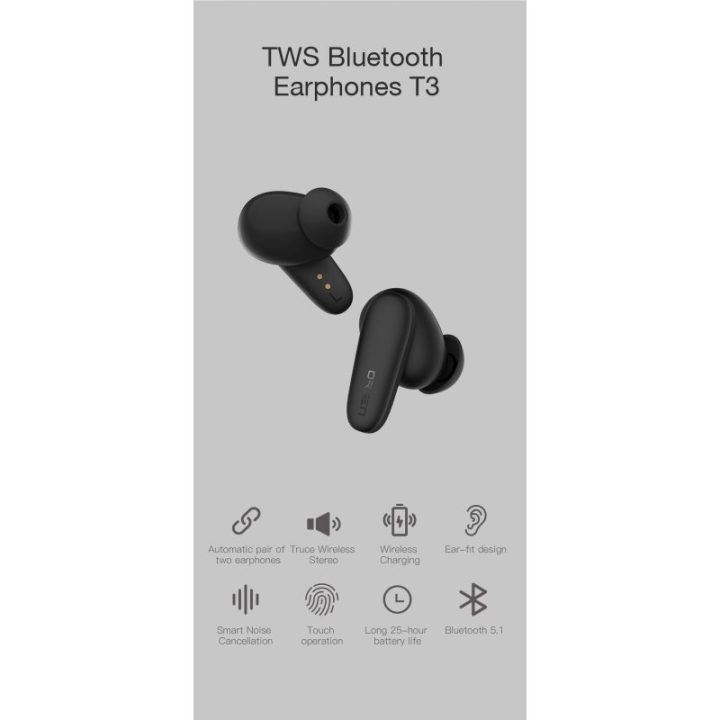Juodos belaidės „Orsen T3“ Bluetooth ausinės