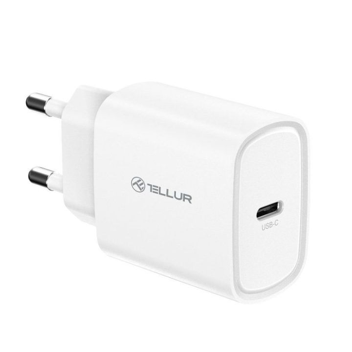 20 W USB-C PD sieninis įkroviklis Tellur, baltas