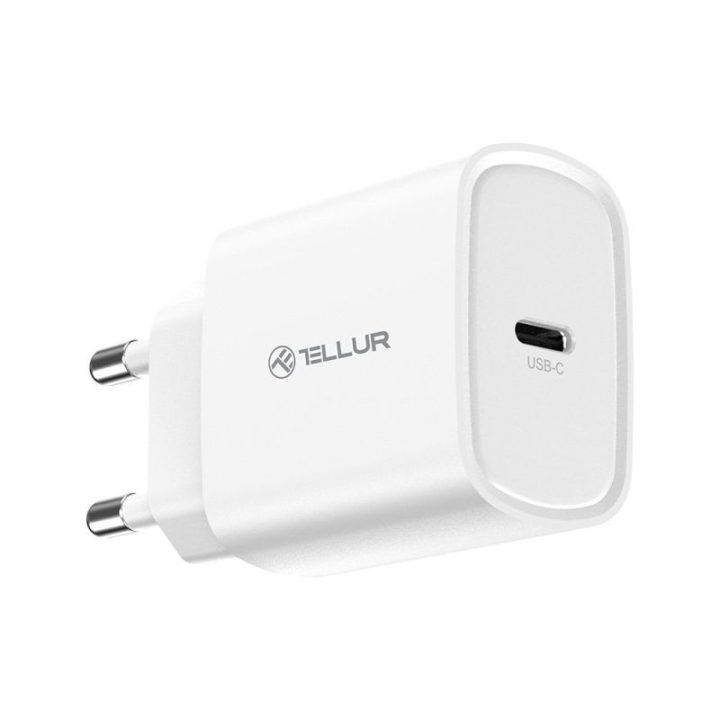 20 W USB-C PD sieninis įkroviklis Tellur, baltas