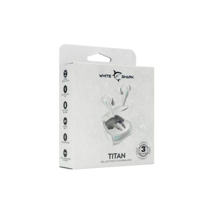 White Shark Titan White belaidės ausinės su ANC ir ENC