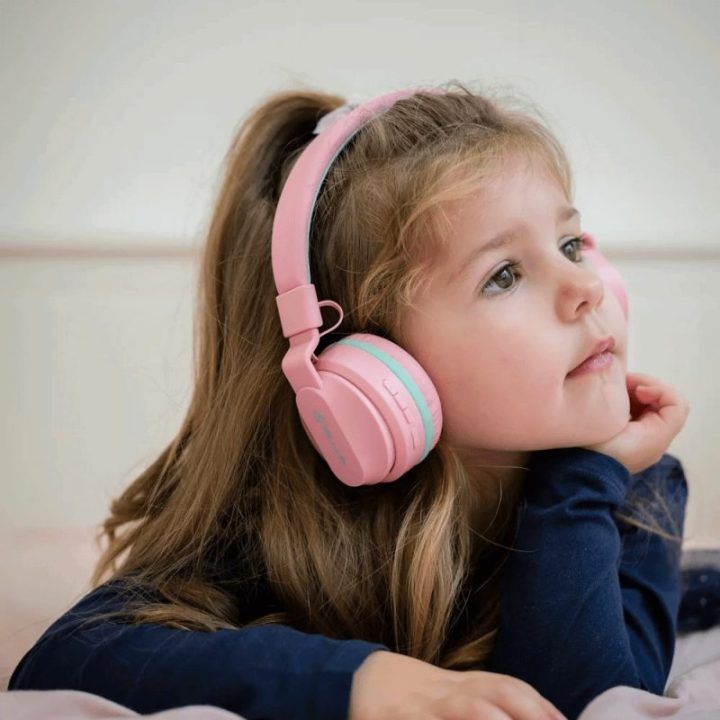 Rožinės vaikiškos „Bluetooth“ ausinės „Tellur Buddy“