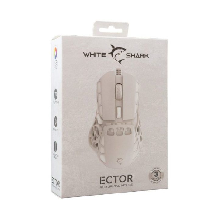 Balta žaidimų pelė White Shark Ector White