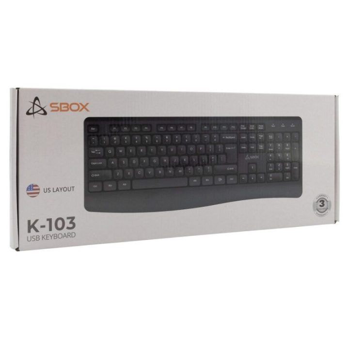 Juoda membraninė klaviatūra Sbox K-103 su JAV išdėstymu