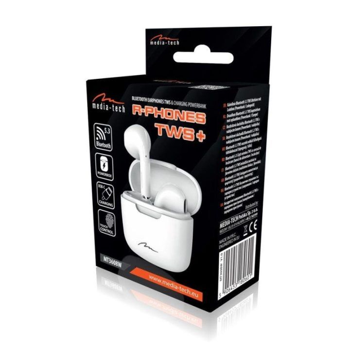 Baltos TWS ausinės su mikrofonu Media-Tech MT3608W R-Phones