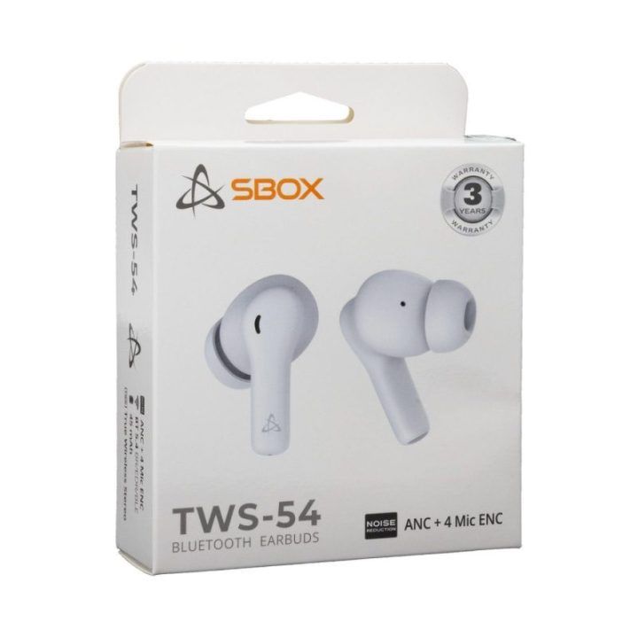 Sbox EB-TWS54 White belaidės į ausį įdedamos ausinės su ANC ir ENC