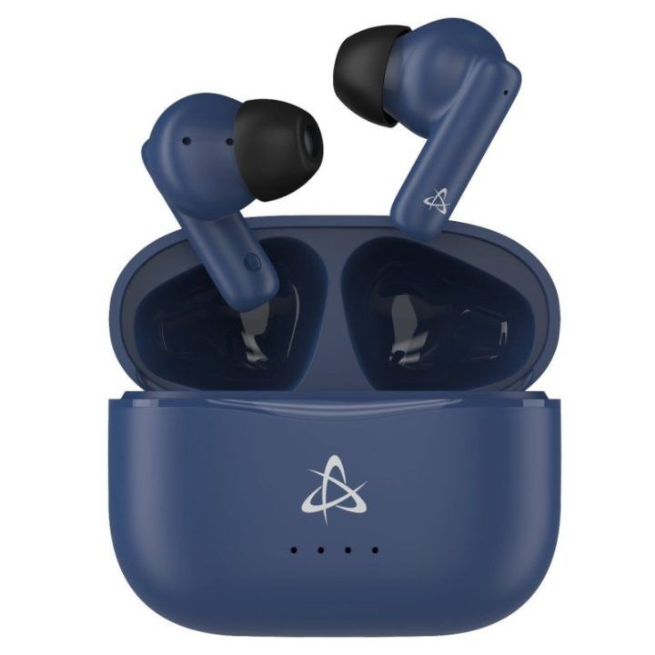 Mėlynos Bluetooth į ausį dedamos ausinės