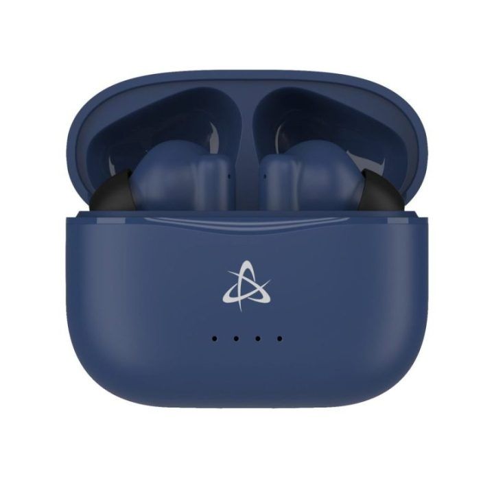 Mėlynos Bluetooth į ausį dedamos ausinės