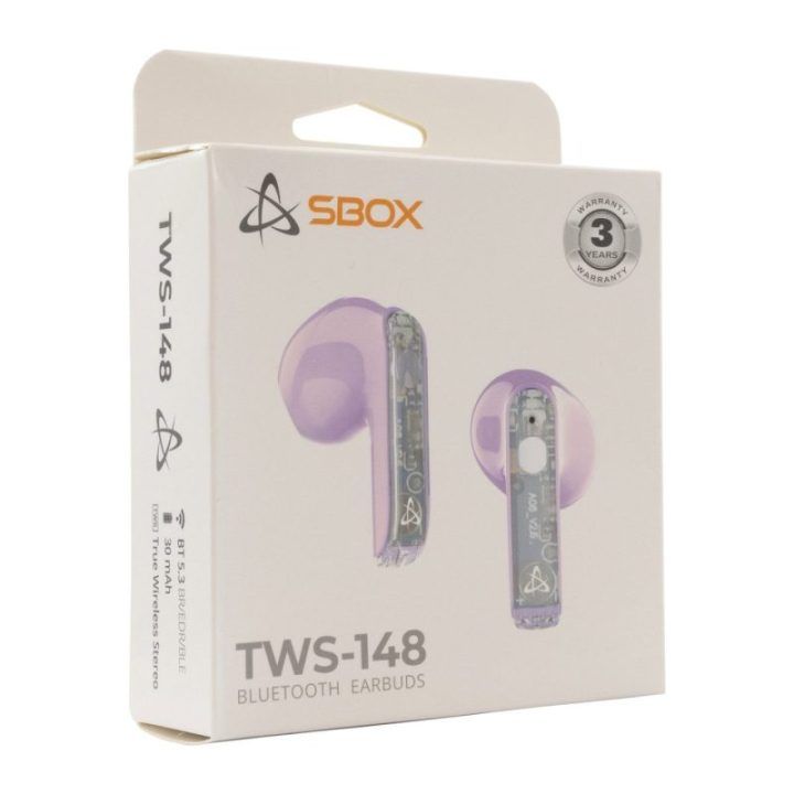 Sbox EB-TWS148 Purple belaidės į ausį įdedamos ausinės