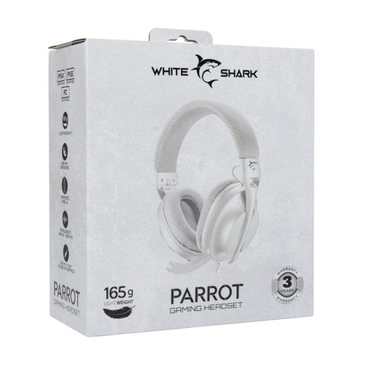 White Shark PARROT GH-2440 žaidimų ausinės, baltos/pilkos