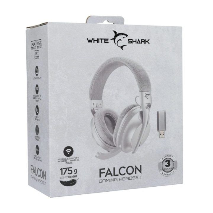 Belaidės žaidimų ausinės White Shark Falcon White/Grey