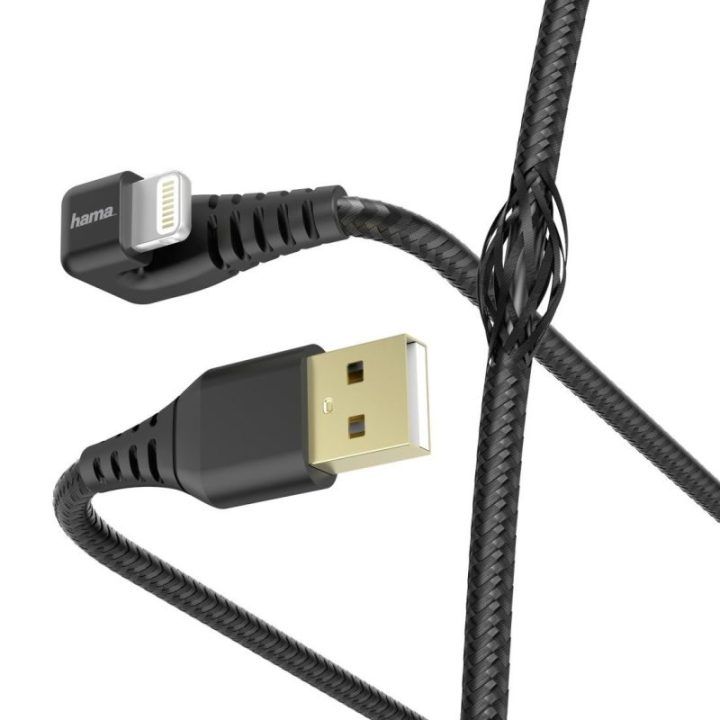 Juodas USB-A–Lightning įkrovimo ir duomenų kabelis, 1,5 m