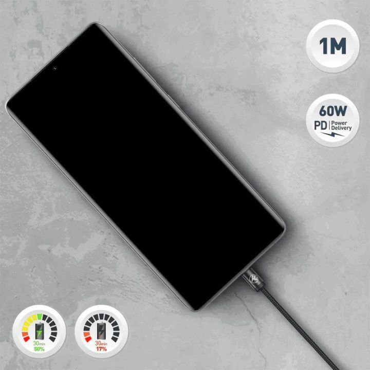 Tellur USB-C į USB-C laidas 3A, 1 m, juodas