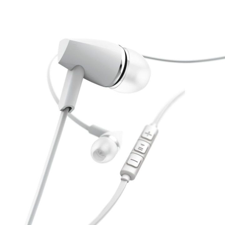 Baltos į ausis įdedamos stereo ausinės su laidu
