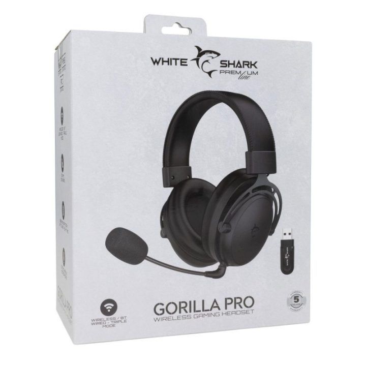 White Shark GORILLA PRO belaidės žaidimų ausinės, juodos