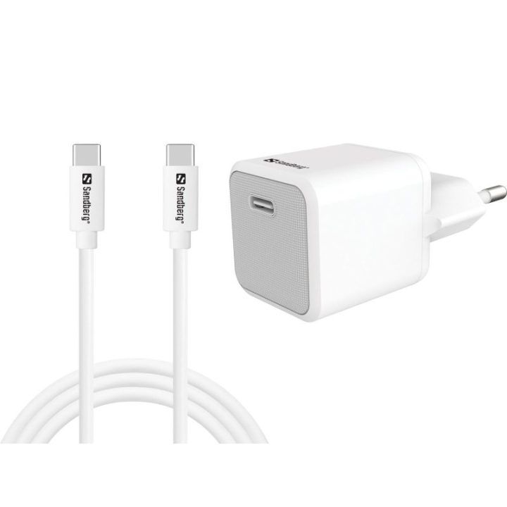 USB-C 20 W sieninis įkroviklis su 1 m laidu