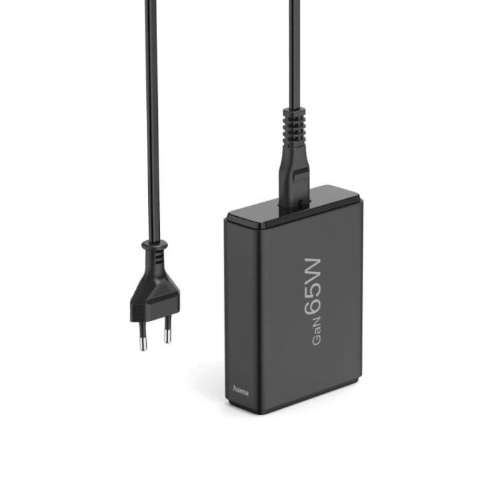 Juoda USB įkrovimo stotelė 65 W su USB-C ir USB-A