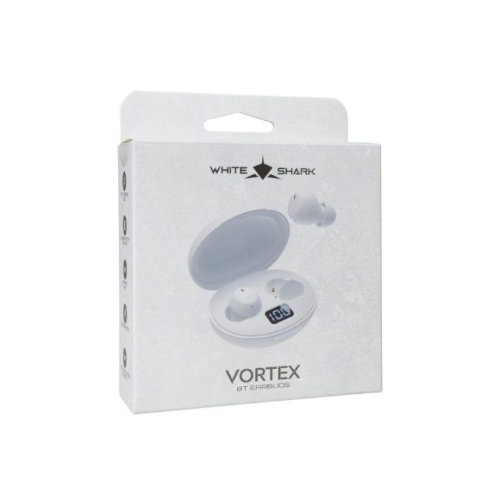 White Shark Vortex BT belaidės ausinės su įkrovimo dėklu, baltos