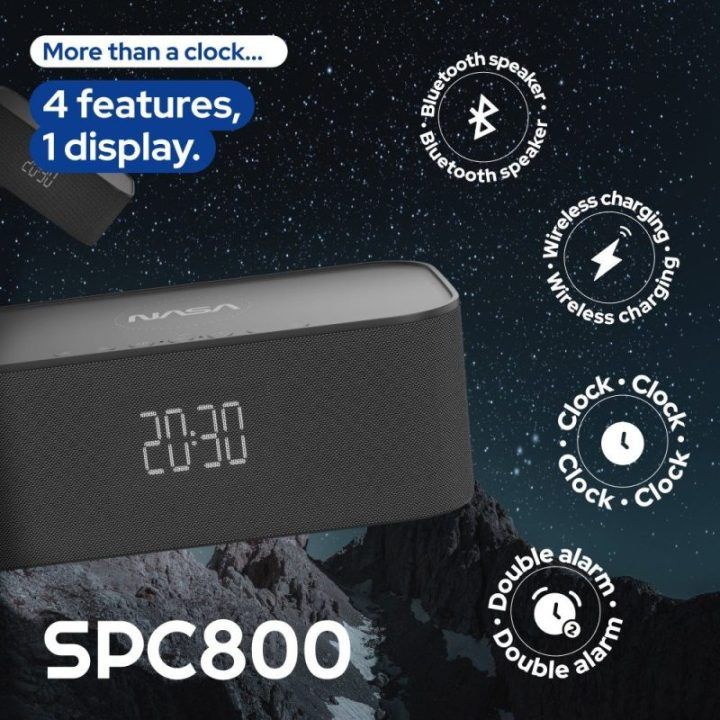 Žadintuvas su „Bluetooth“ garsiakalbiu ir belaidžiu įkrovimu NASA SPC800