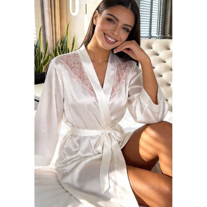 Satininis chalatas Ariela Donna – smėlio