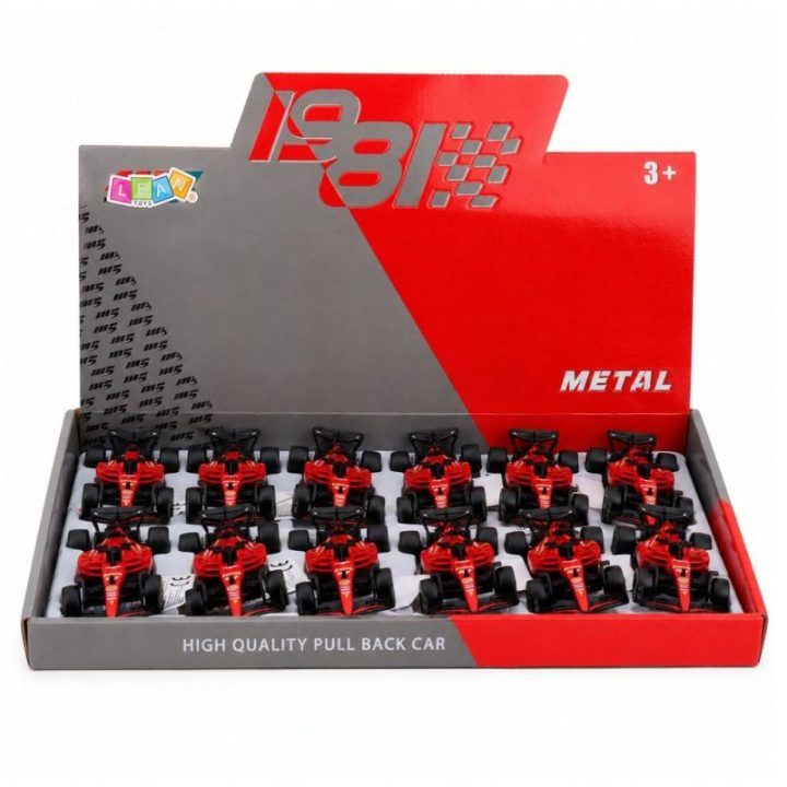 Raudonas žaislinis formulinis lenktyninis automobilis 1:43 su pull-back pavara