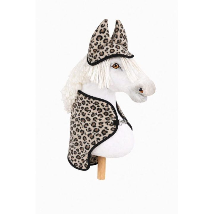 Hobby Horse komplektas: vilnos užklotėlis ir ausų apsaugos, smėlio spalvos leopardo raštas