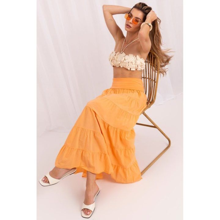 Oranžinis boho stiliaus ilgas sijonas Italy Moda