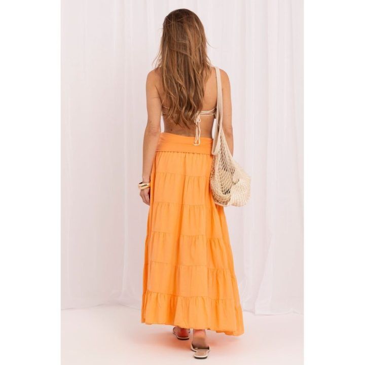 Oranžinis boho stiliaus ilgas sijonas Italy Moda
