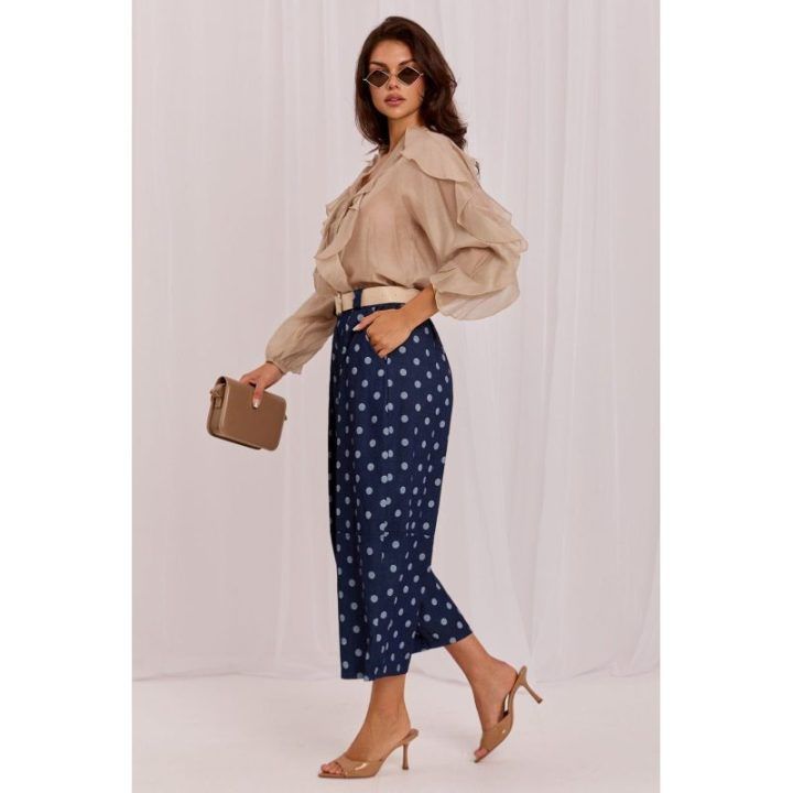 Taškuotos kelnės Culottes Factory Price – tamsiai mėlyna