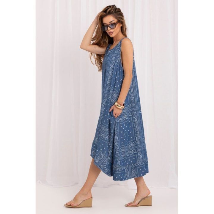 Mėlyna asimetrinė suknelė Italy Moda