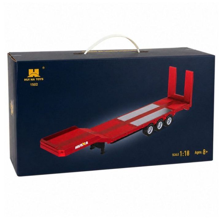 Raudona žaislinė žema platforma priekaba Huina 1502, 1:18