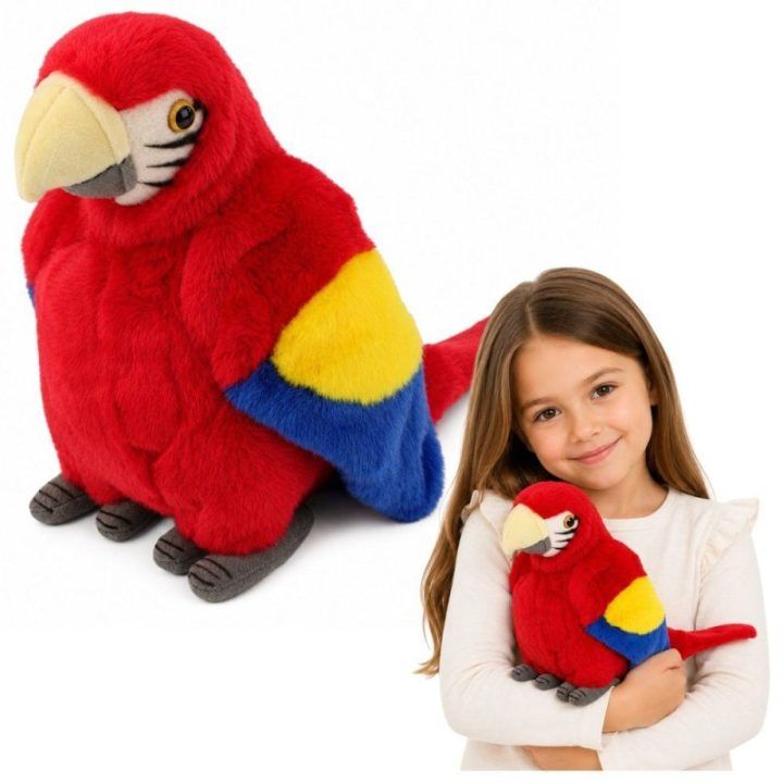 Raudona pliušinė ara papūga 24 cm