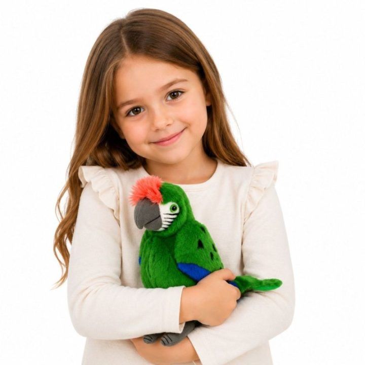 Žalias pliušinis ara papūgos žaislas, 24 cm
