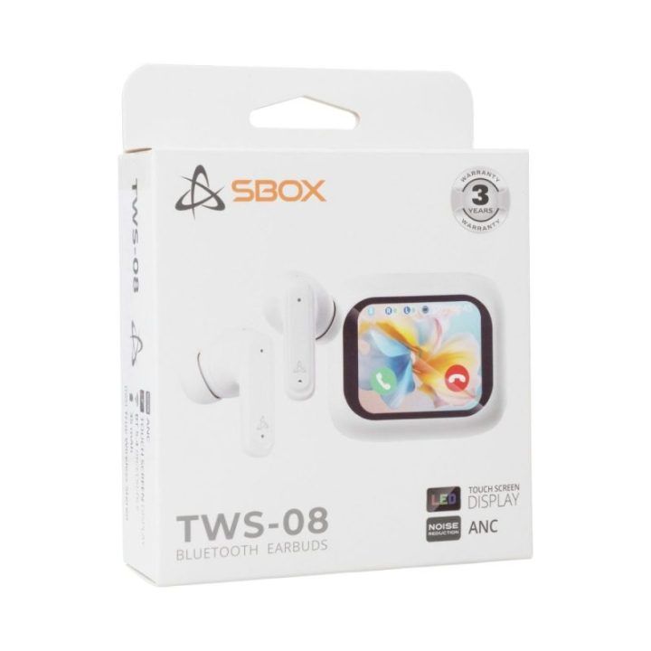 Sbox EB-TWS08-W belaidės ausinės su jutikliniu ekranu, baltos