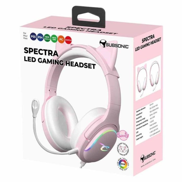 Subsonic Spectra LED žaidimų ausinės, šviesiai rožinės