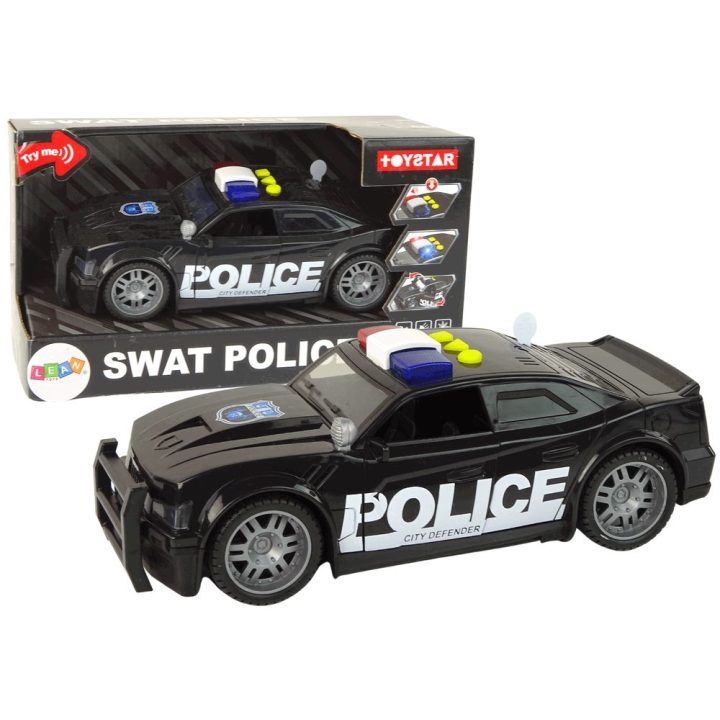 Juodas žaislinis policijos automobilis su šviesomis ir garsais 1:14