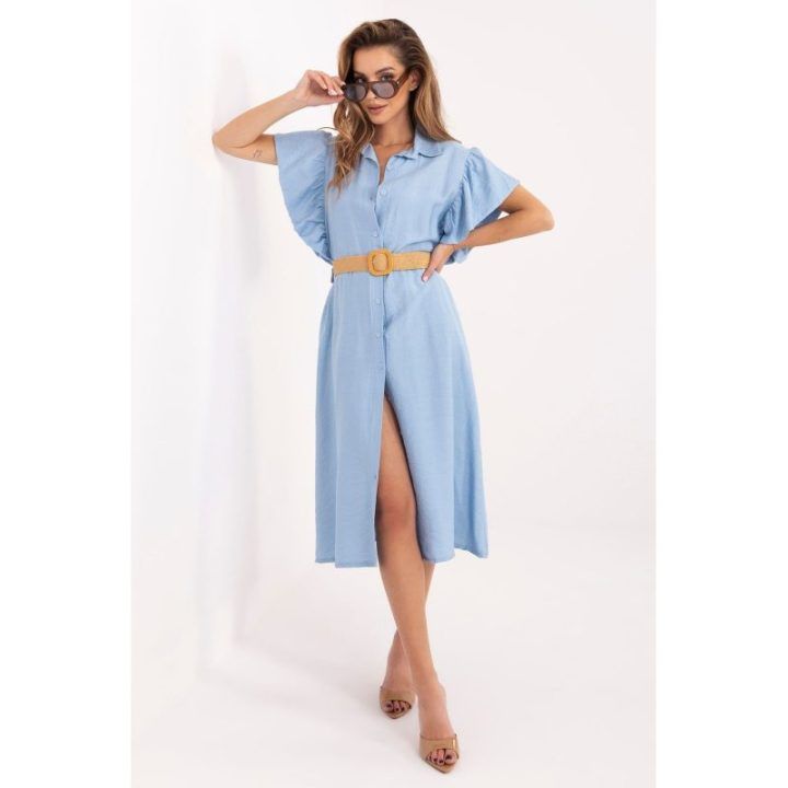 Šviesiai mėlyna suknelė su raukiniais Italy Moda