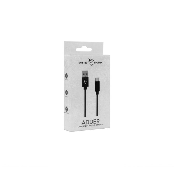 White Shark ADDER USB-A į USB-C kabelis 2 m, juodas