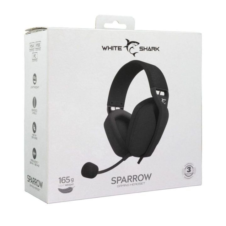 White Shark SPARROW GH-2443 žaidimų ausinės, juodos